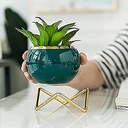 Maceta porcelana borde dorado con soporte Verde