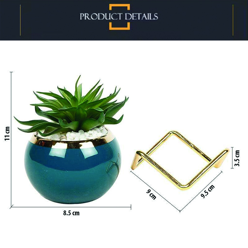 Maceta porcelana borde dorado con soporte Verde