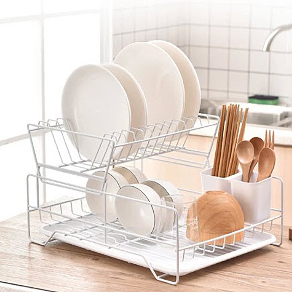 Organizador metalico escurridor sobre mesada 2 pisos Blanco