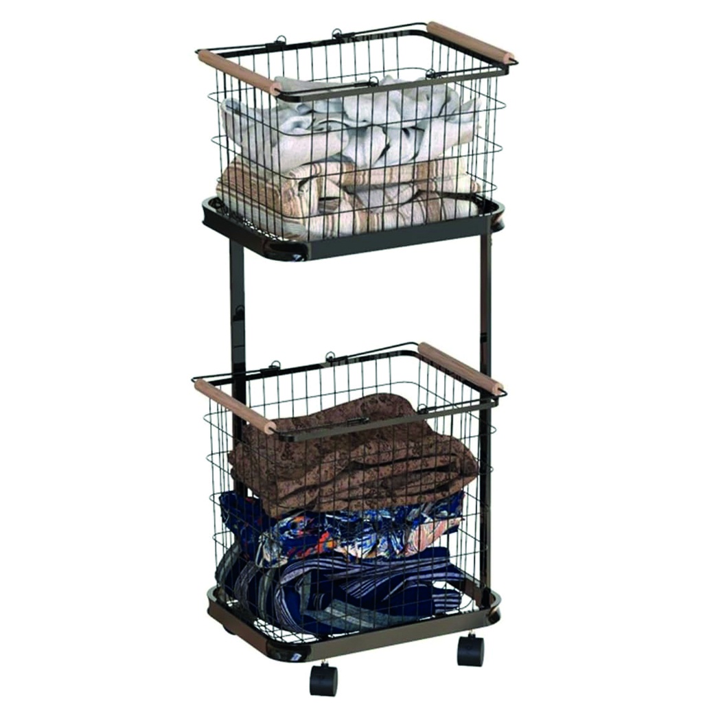 Cesto ropa doble desmontable con ruedas Negro