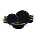 Juego de vajilla porcelana 18 piezas borde dorado Negro