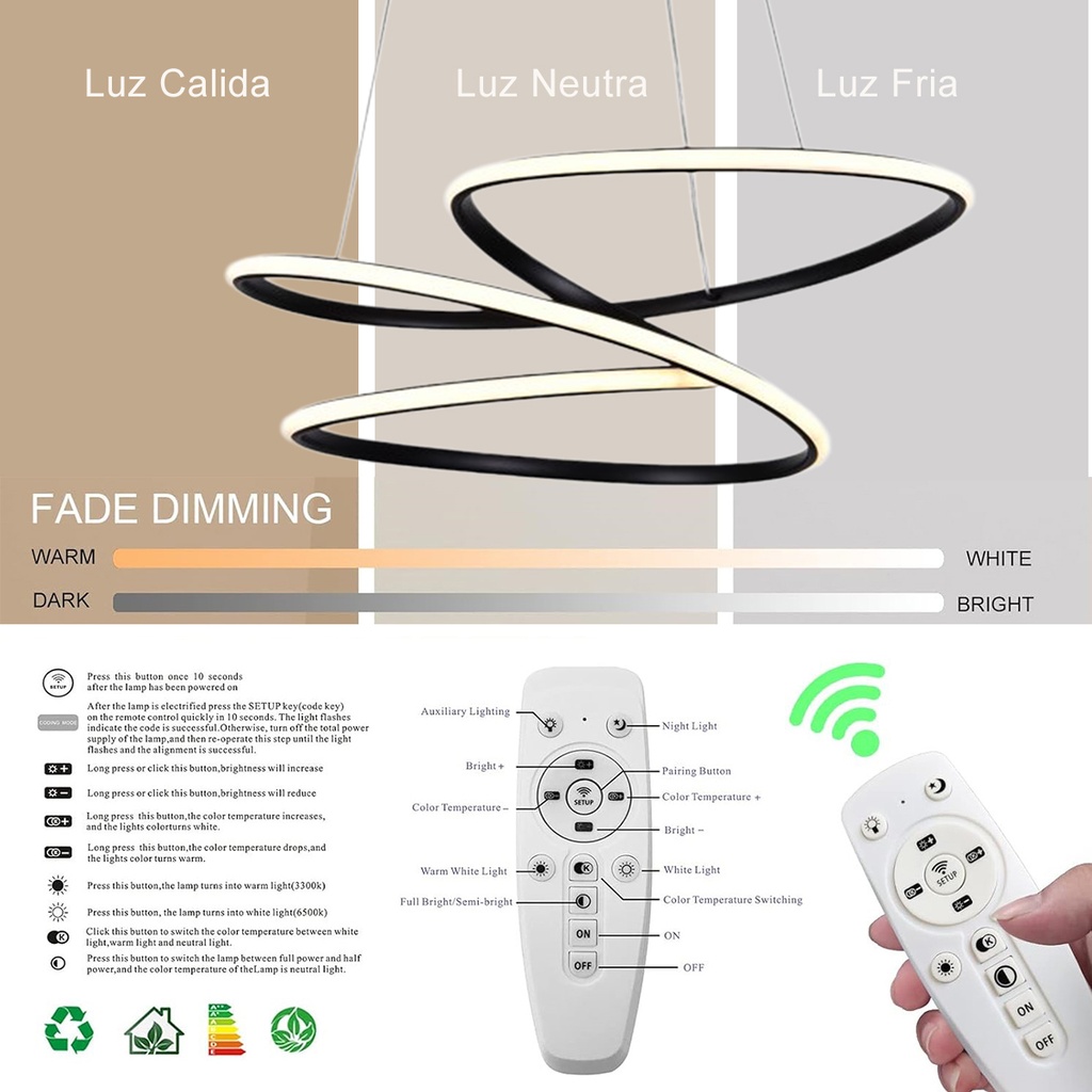 Luminaria led colgante 76W Negro