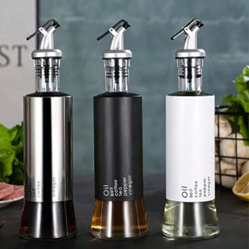 Aceitera vinagrera vidrio acero 350ML Negro