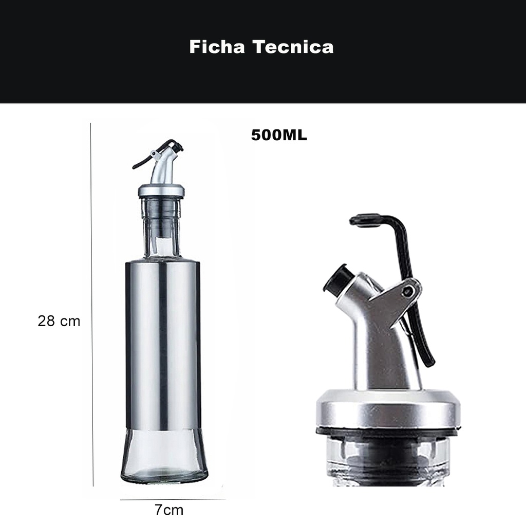Aceitera vinagrera vidrio Acero 500ML Plateado