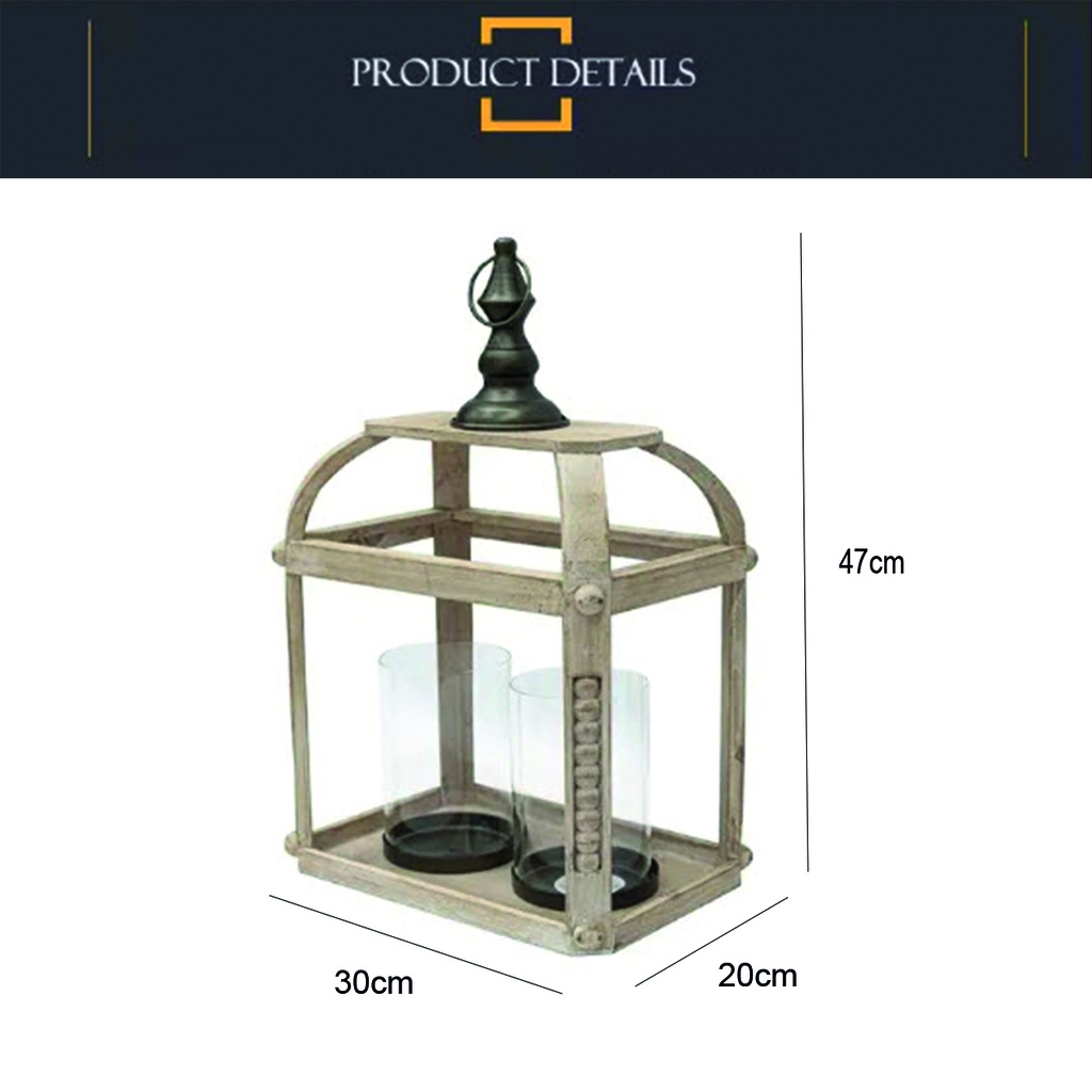 Fanal madera rustico con porta vela en vidrio