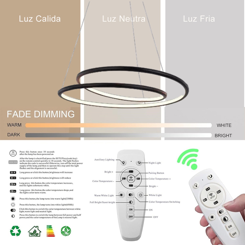 Luminaria led colgante 106W Negro