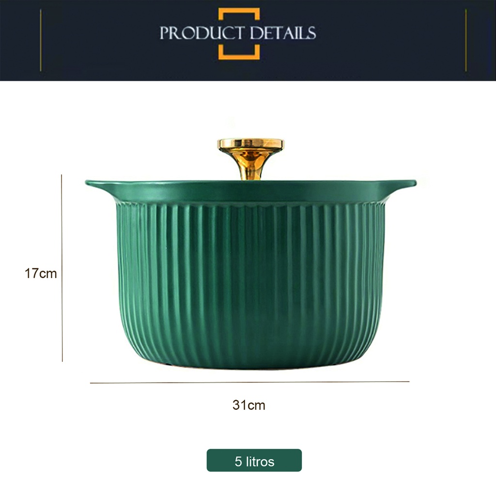 Olla de porcelana 31cm diametro con tapa de vidrio