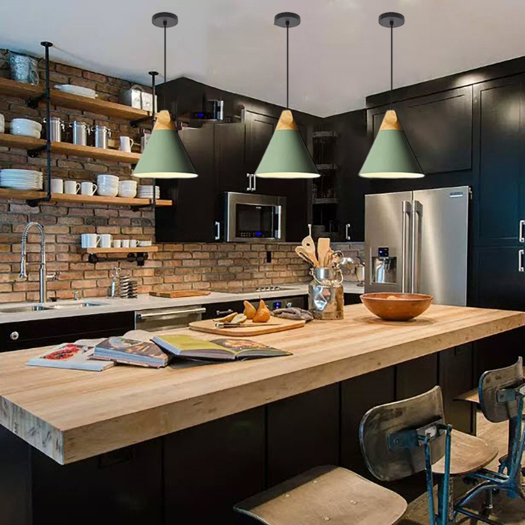 Luminaria de techo nordico metal madera Verde