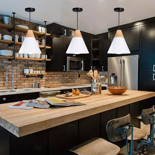 [DT5078B] Luminaria de techo nórdico metal madera Blanco