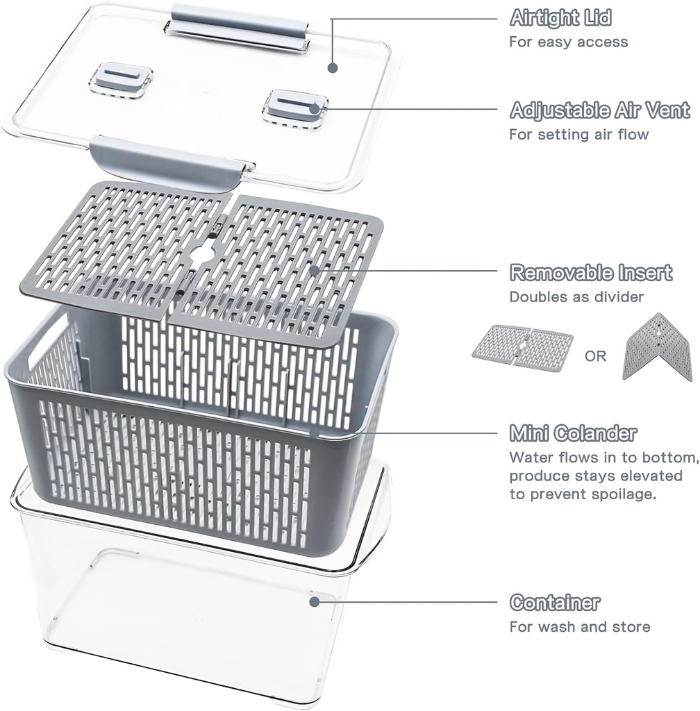 Contenedor organizador heladera c/colador 14*11,5*9cm