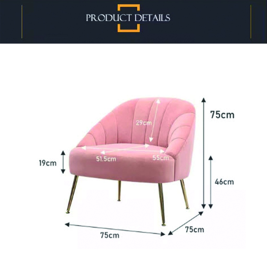 Sillon 1 cuerpo tapizado velvet Rosa Palido