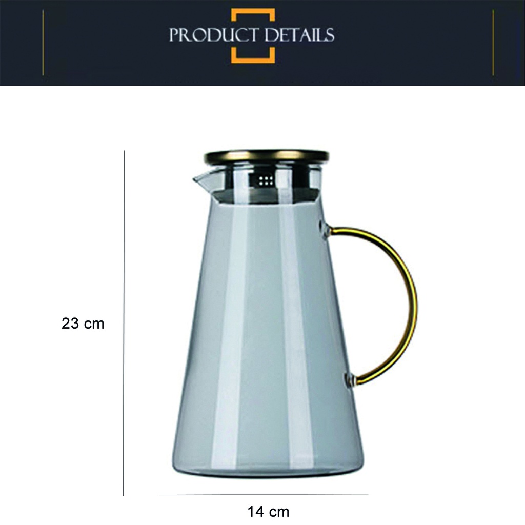 Jarra de vidrio de borosilicato cónica 1800ML Gris