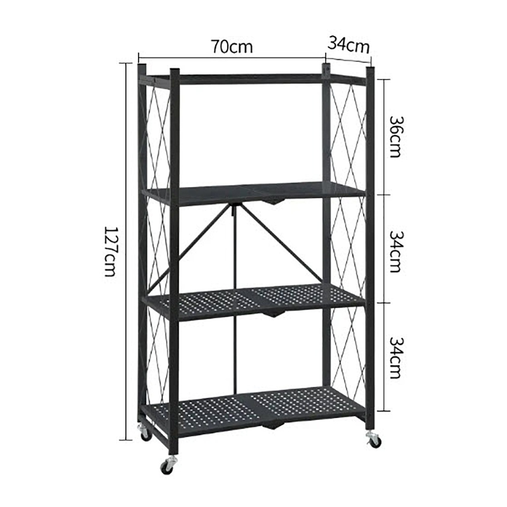 Rack para cocina pleagble con ruedas 4 estantes Negro