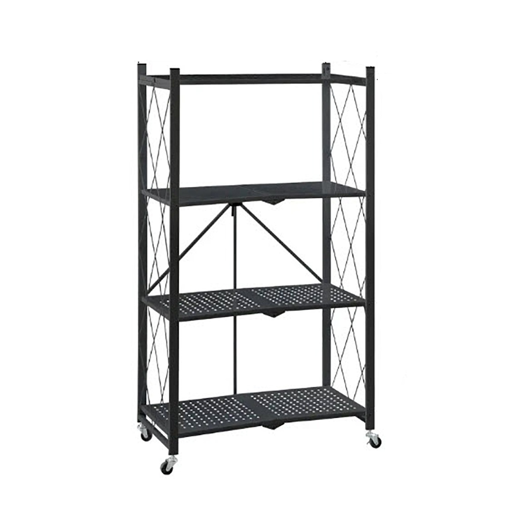 Rack para cocina pleagble con ruedas 4 estantes Negro