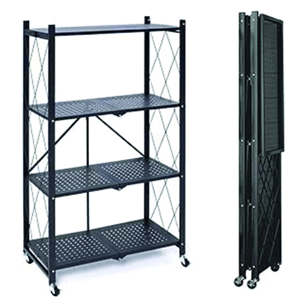 Rack para cocina pleagble con ruedas 4 estantes Negro