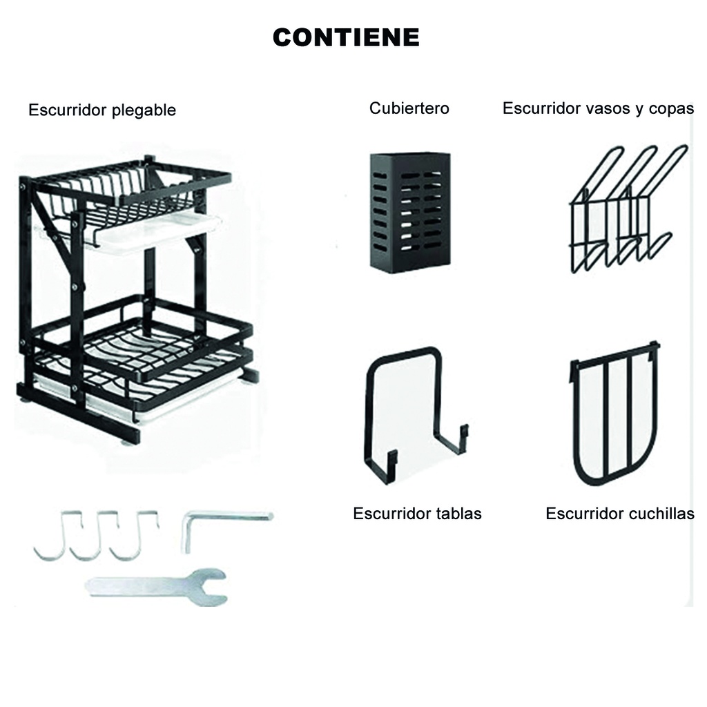 Organizador metalico escurridor plegable 2 niveles completo