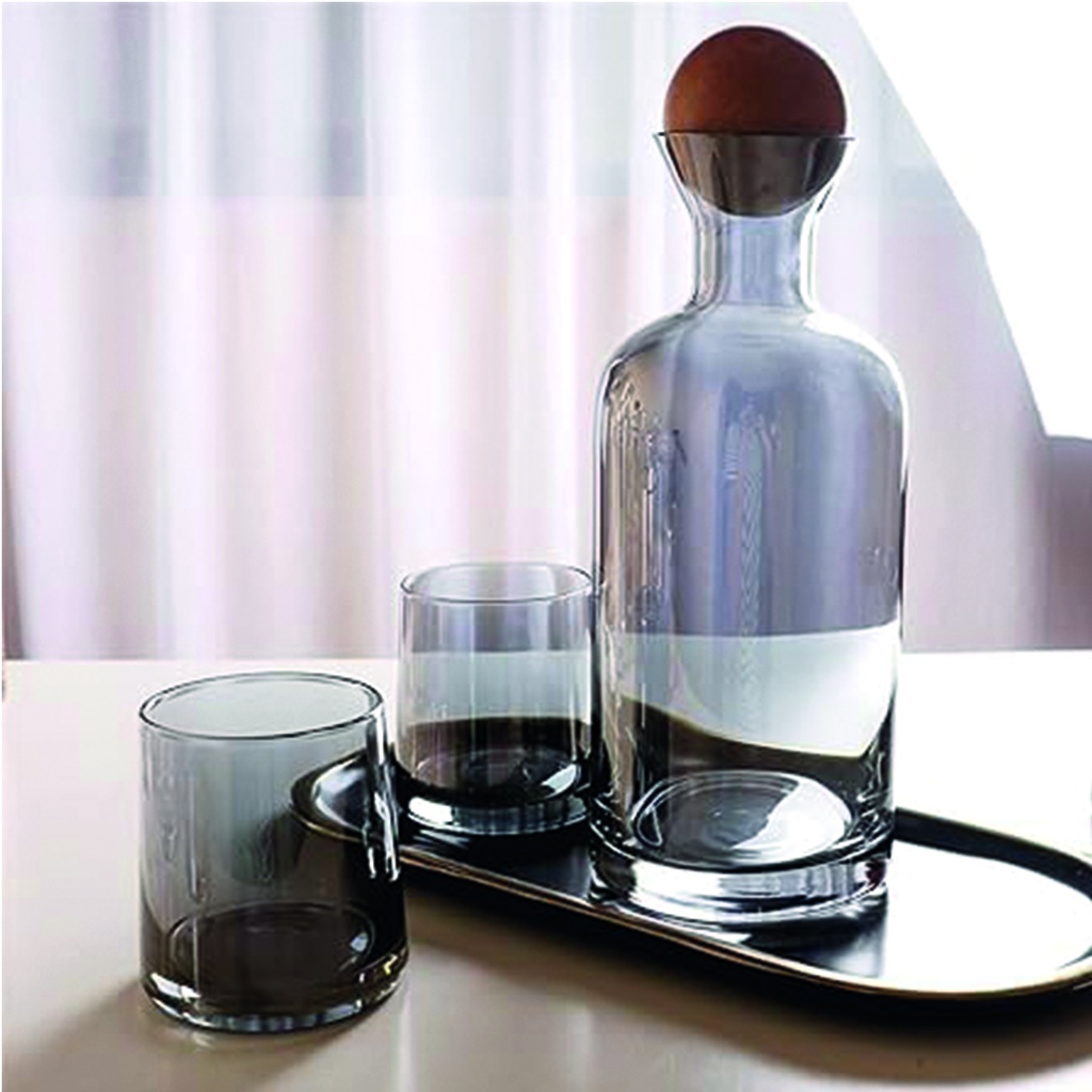 Botella Agua Vintage Con Tapa De Madera + 4 Vasos Exclusivo Grey 