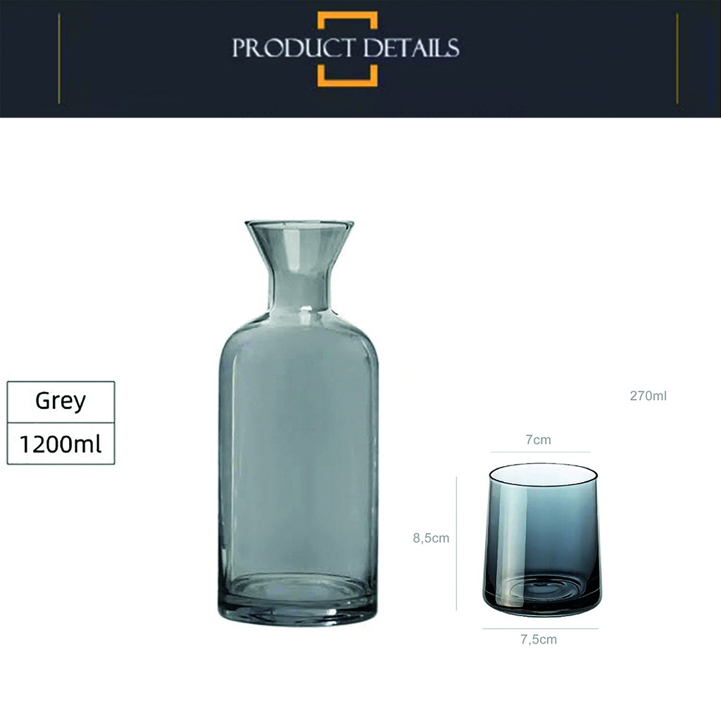 Botella Agua Vintage Con Tapa De Madera + 4 Vasos Exclusivo Grey 