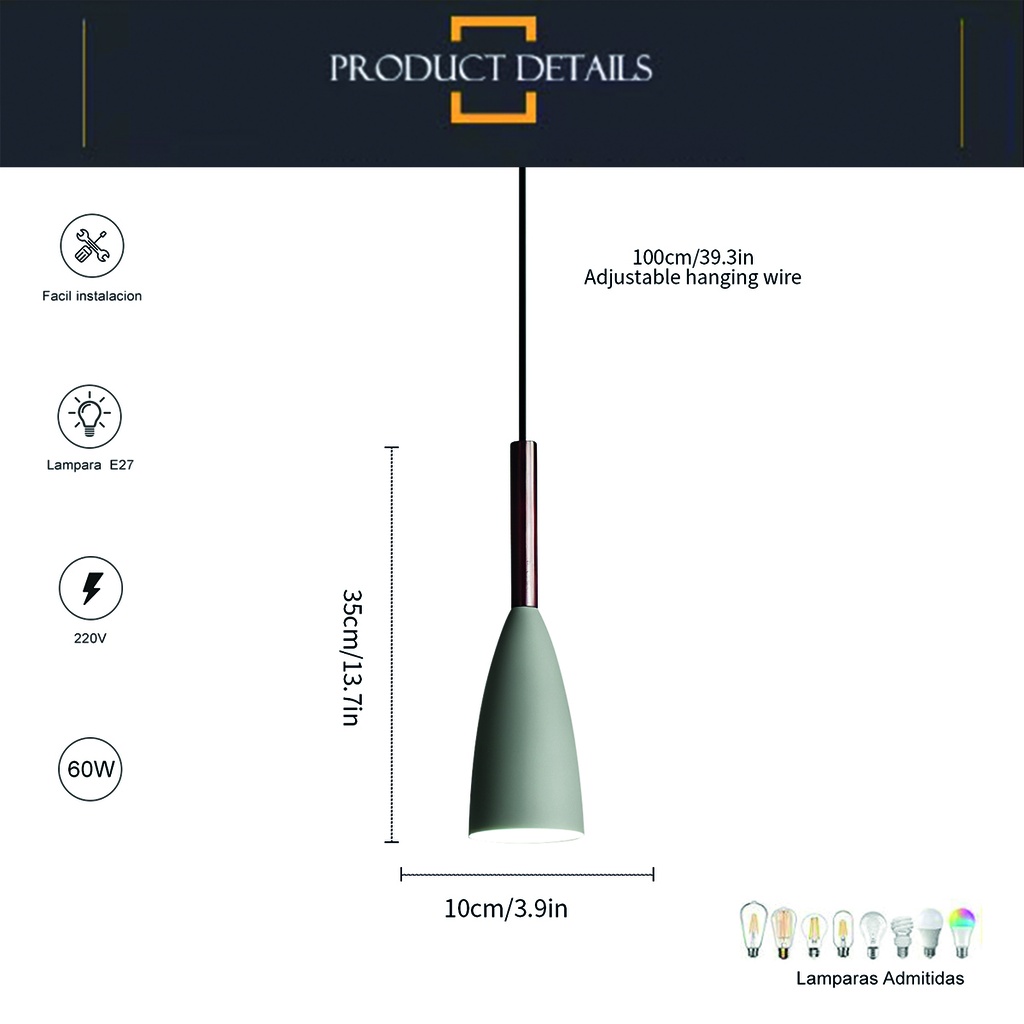 Luminaria de techo colgante fino nórdica Gris