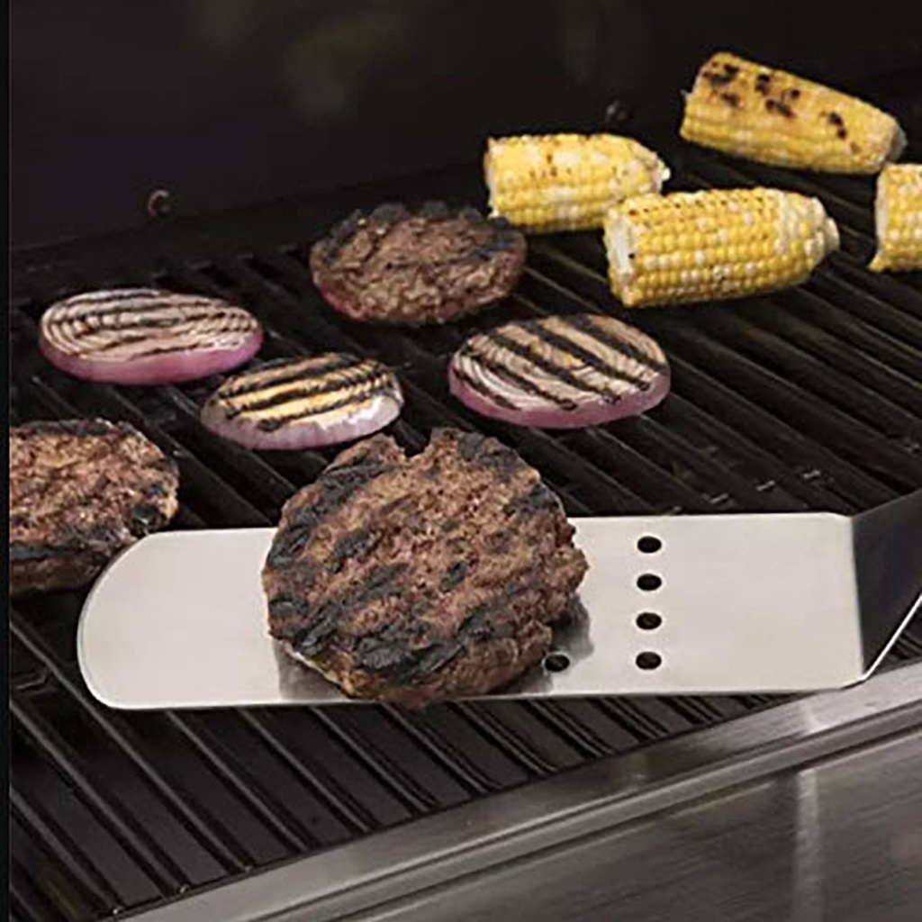 Espatula parrilla plancha acero inoxidable set x 2 mango PP