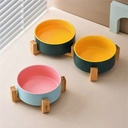 Comedero bebedero ceramica base madera doble Amarillo