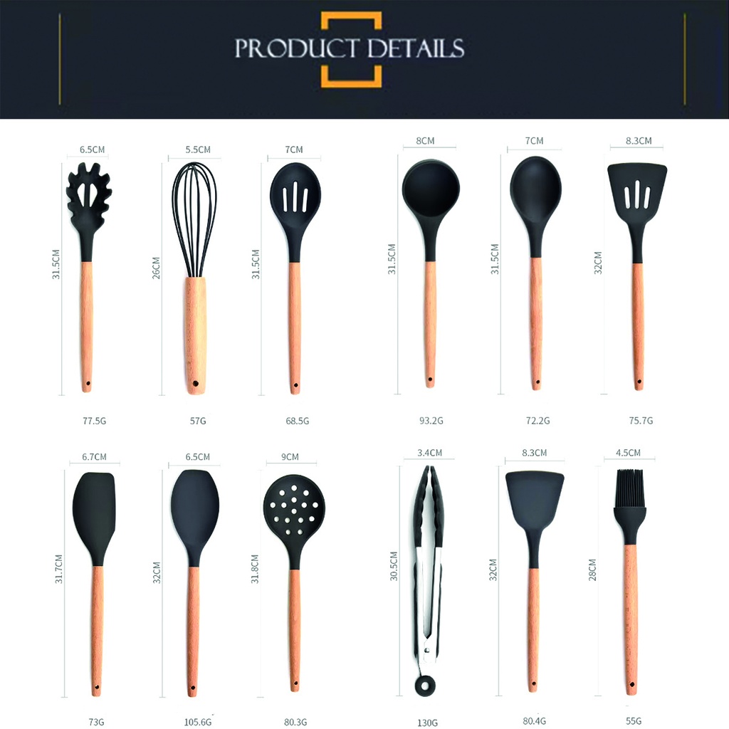 Utensilios de cocina madera silicona 11 piezas