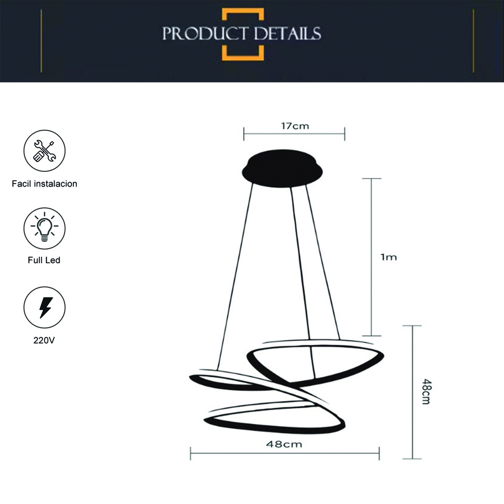 Luminaria led colgante 76W Negro