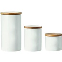 Contenedor de alimentos ceramica tapa bambú set x3 liso