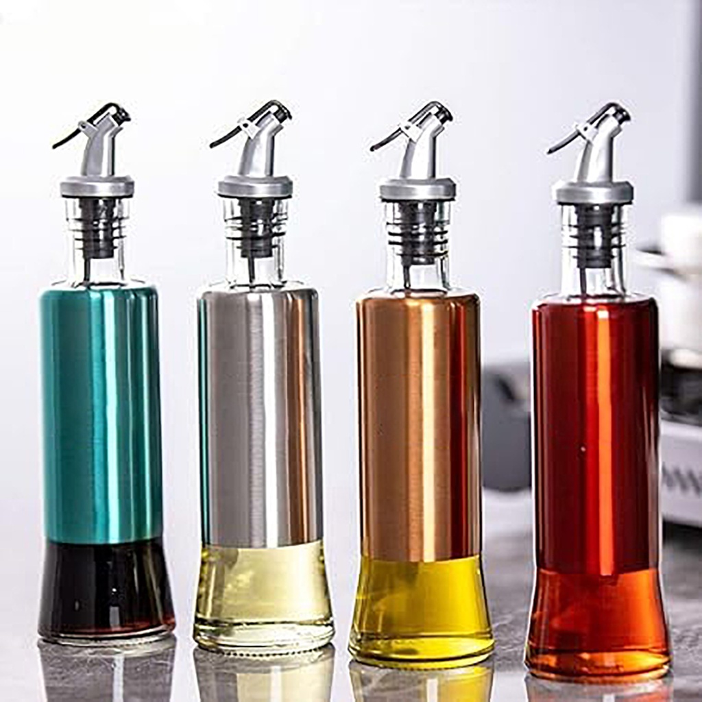 Aceitera vinagrera vidrio acero 350ML Dorado