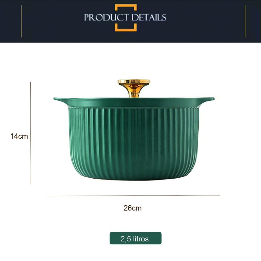 Olla de porcelana 26cm diametro con tapa de vidrio Verde