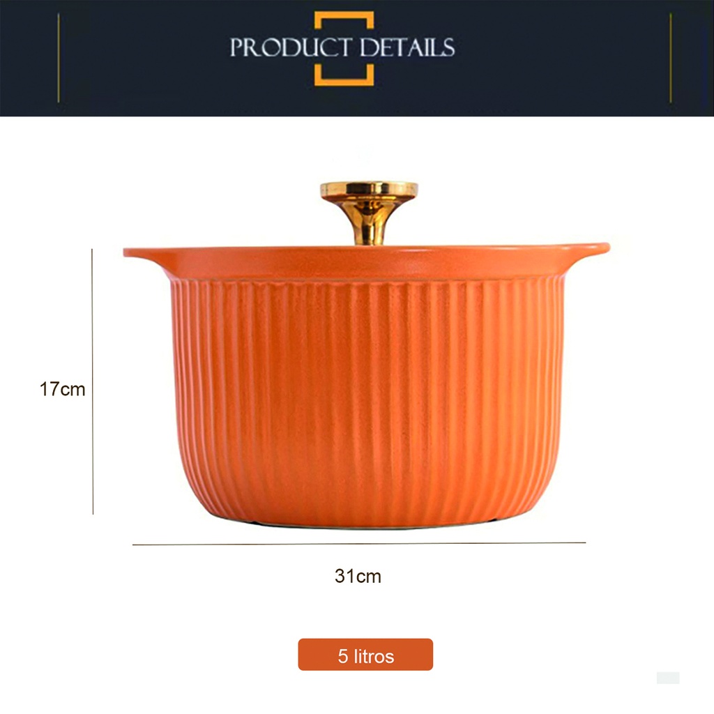 Olla de porcelana 31cm diametro con tapa de vidrio Naranja