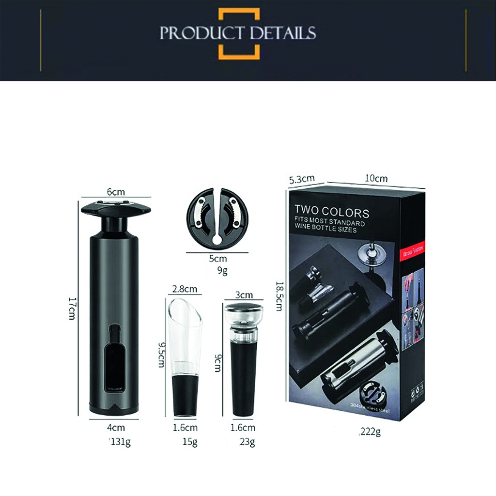 Kit Accesorios Para Vino 4 Piezas Black