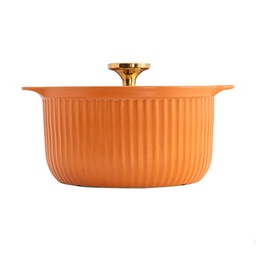 Olla de porcelana con tapa de vidrio 26cm diametro Naranja