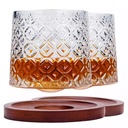 Vaso whisky labrado giratorio base madera 266ML