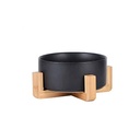 Comedero bebedero ceramica base madera Negro