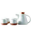 Juego de té ceramica y madera 4 servicios Blanco