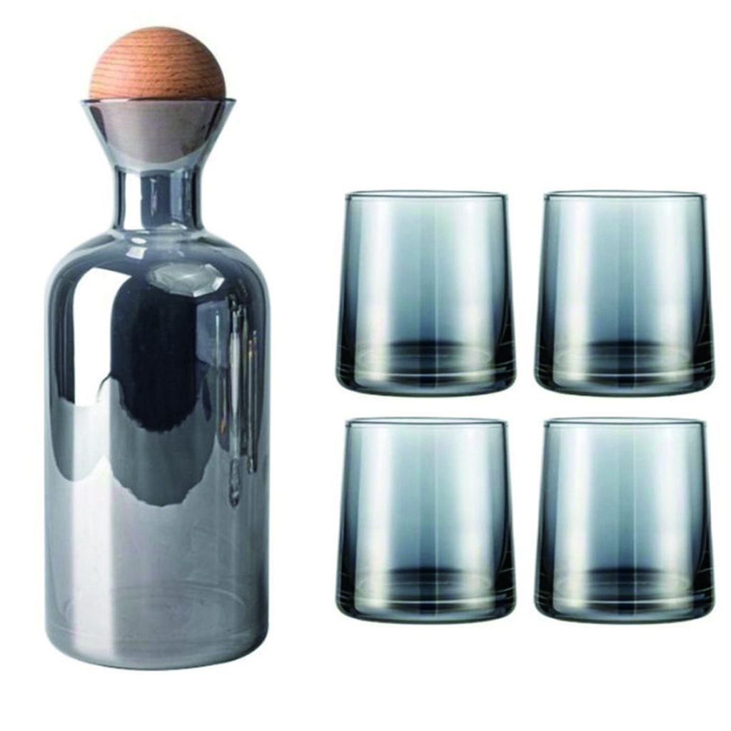 Botellon tapa madera + 4 vasos Grey