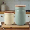Contenedor de alimentos ceramica tapa bambú Set x 2