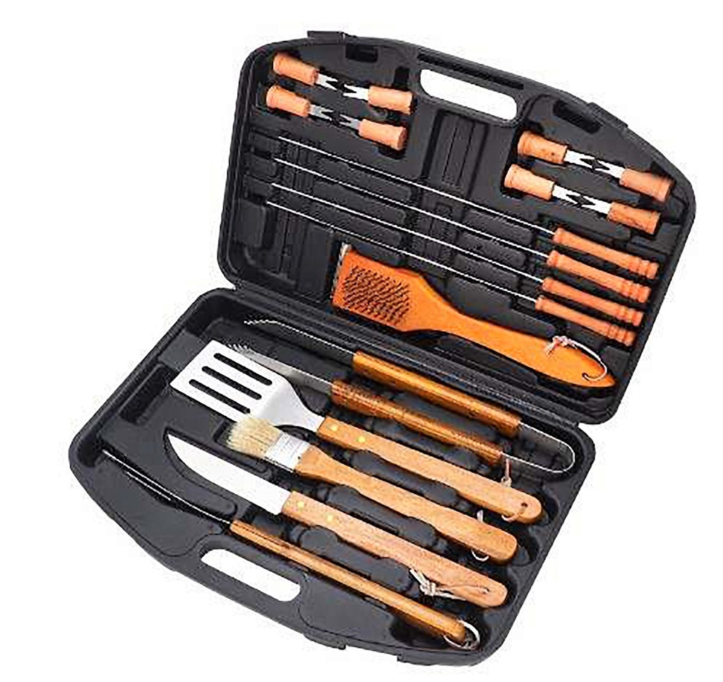 Set parrilla 18 piezas mango madera en estuche