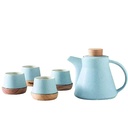 Juego de té ceramica madera Celeste