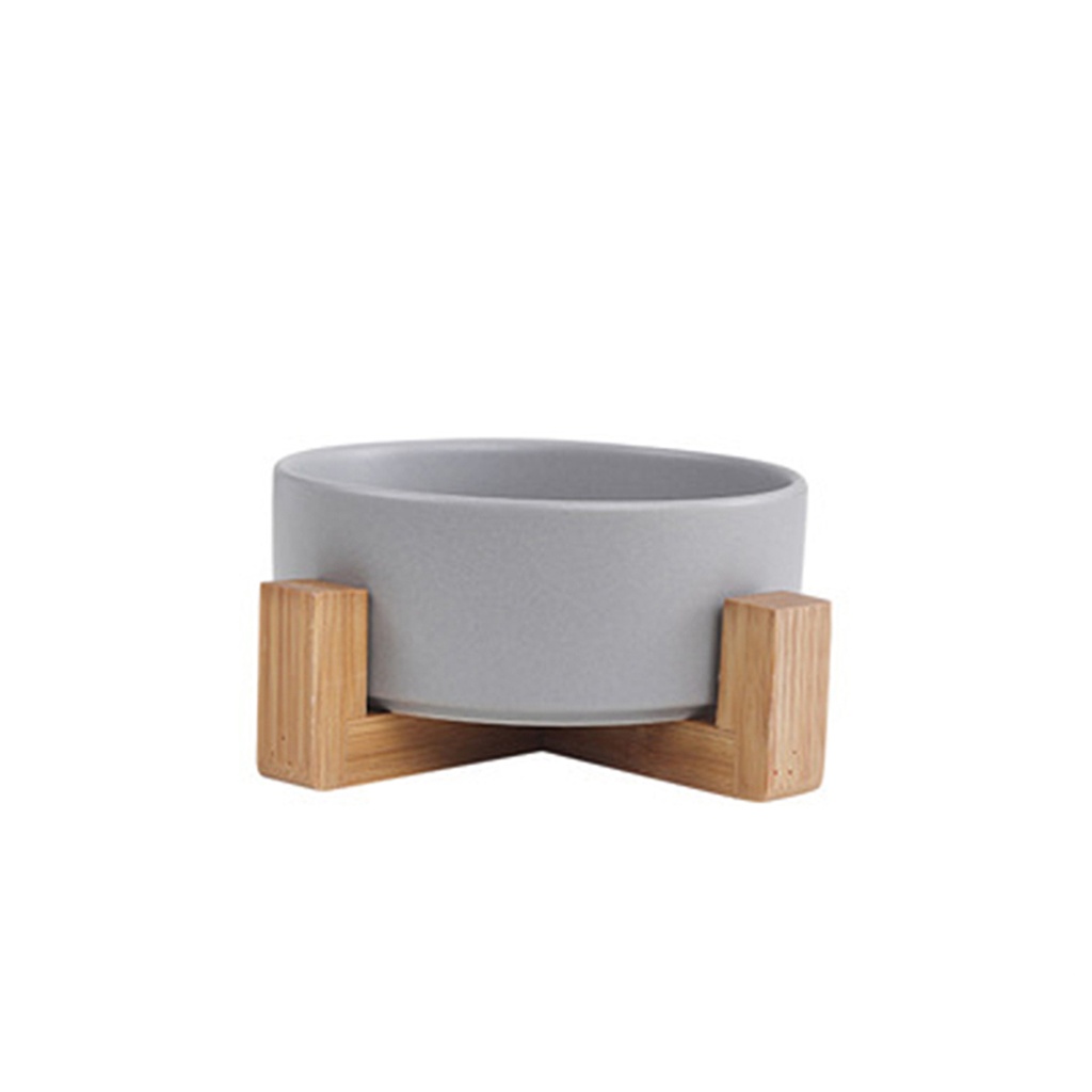 Comedero bebedero ceramica base madera Gris