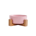 Comedero bebedero ceramica base madera Rosa