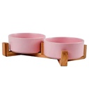 Comedero bebedero ceramica base madera doble Rosa