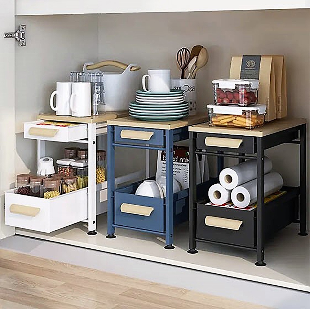 Organizador con cajon para cocina ideal bajo mesada Azul