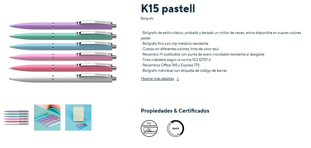 Schneider boligrafos retractiles K15 Pastell (caja x 50) tinta azul.