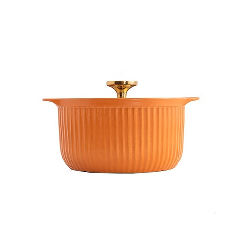 [DT2003N] Olla de porcelana con tapa de vidrio 26cm diametro Naranja