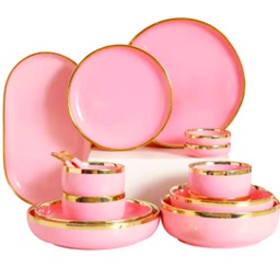 [DT2114] Juego de vajilla porcelana 24 piezas borde dorado rosa