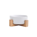 Comedero bebedero ceramica base madera Blanco