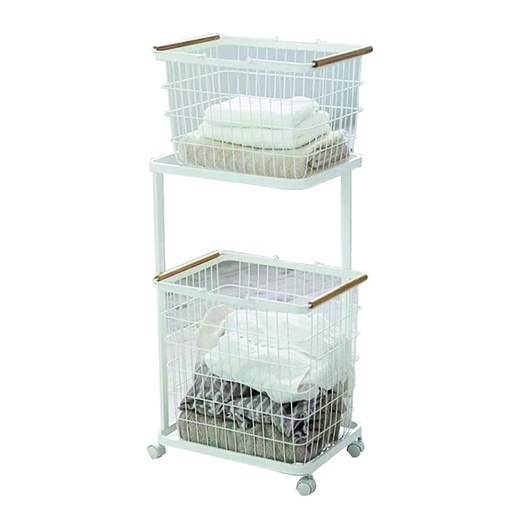 [DT2297B] Cesto doble para lavadero ropa con ruedas Blanco